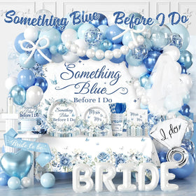 Cocomigo something-blue bridal arch balloon setup for photo-ready décor