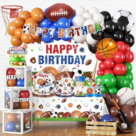 Cocomigo sports birthday banner sets a coordinated party theme for photos.