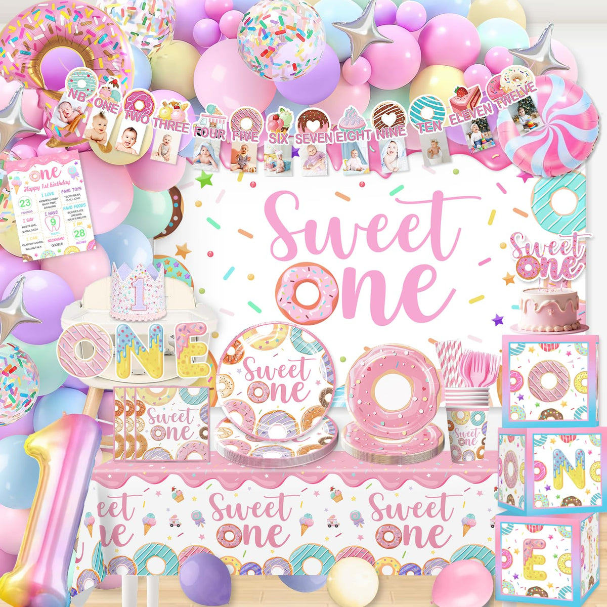 Cocomigo Sweet One photo banner brightens the first birthday decor and photo moments