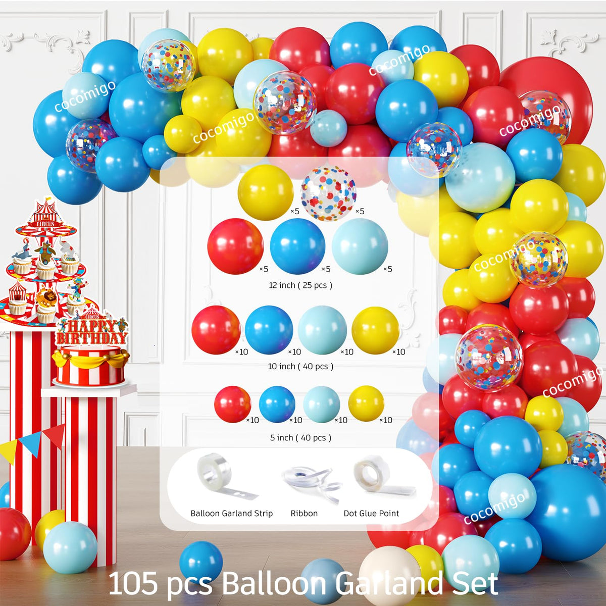 Cocomigo tablecloths tie the carnival look together and protect surfaces.