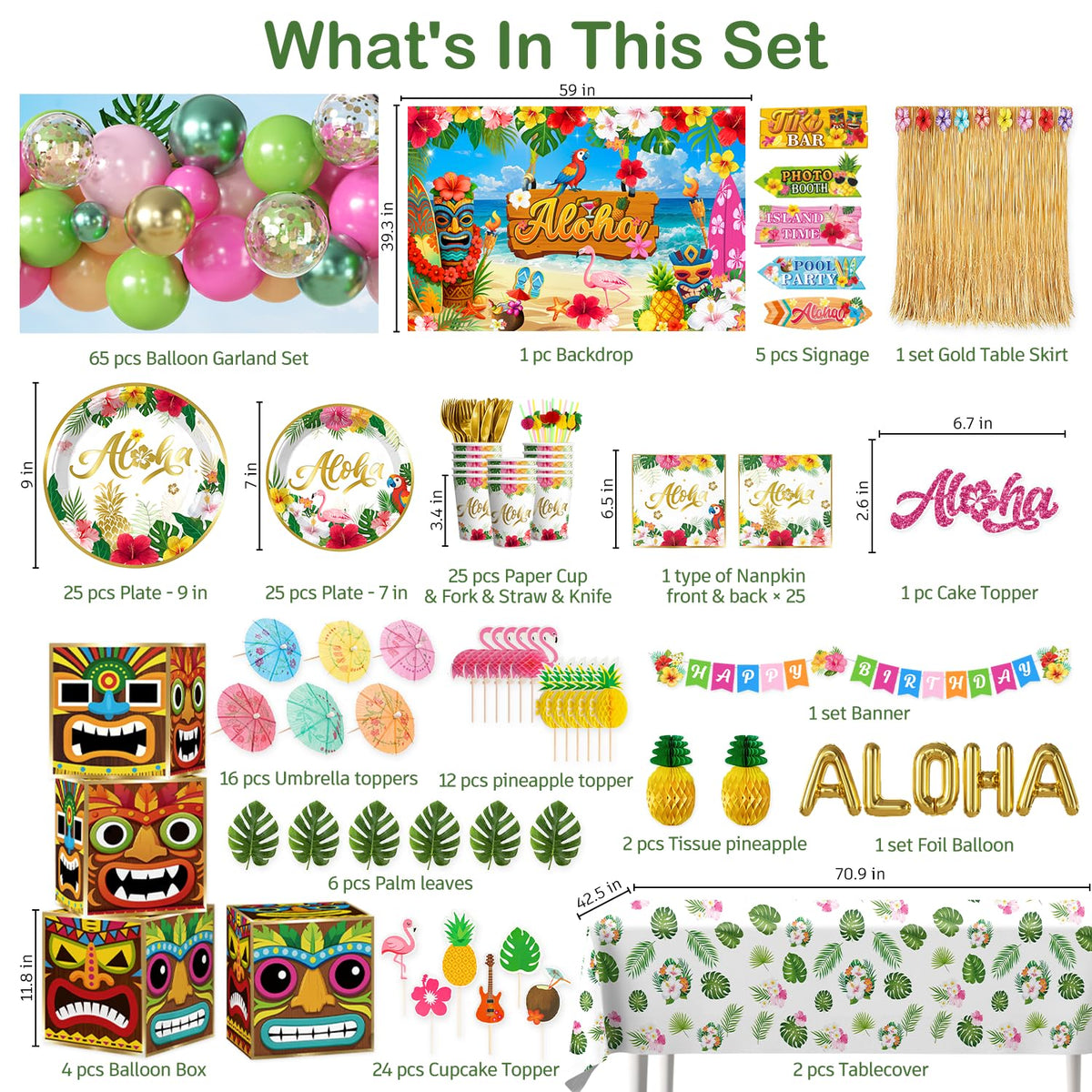 cocomigo tropical banner backdrop with aloha sign enhances luau ambiance for photos.