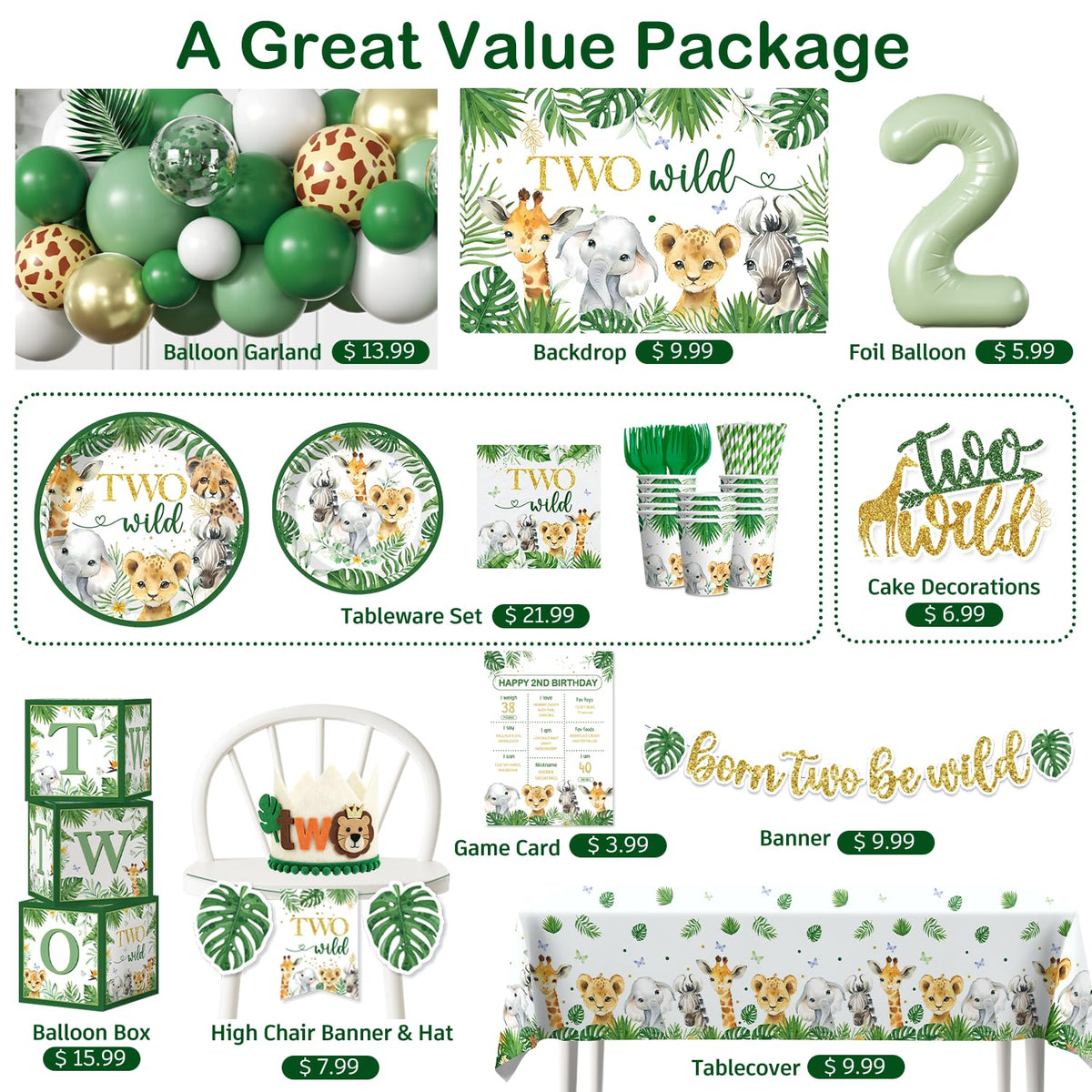 Cocomigo Two Wild backdrop sets a vibrant safari scene for party photos.