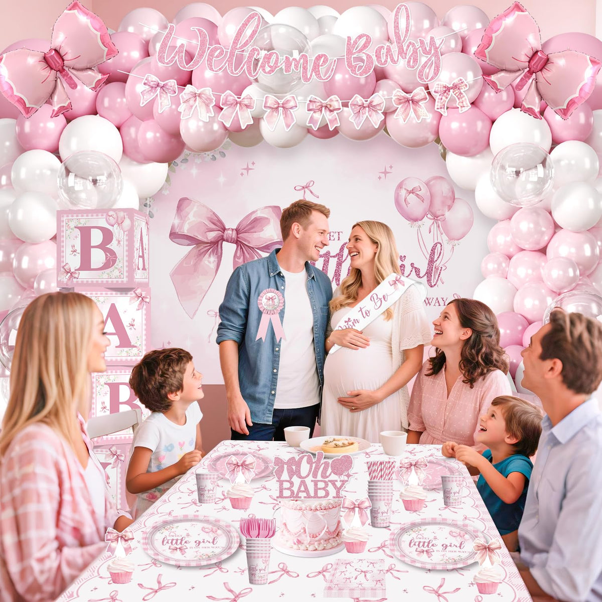 cocomigo welcome baby banner greets guests with festive pink styling
