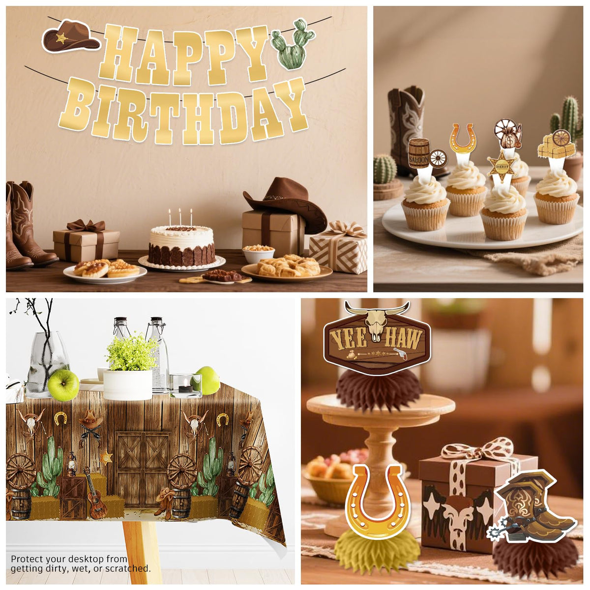 Cocomigo Western cake topper highlights the birthday theme with rustic charm