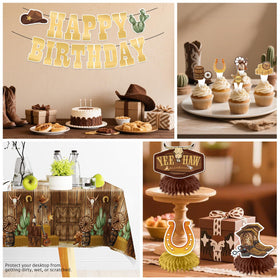 Cocomigo Western cake topper highlights the birthday theme with rustic charm