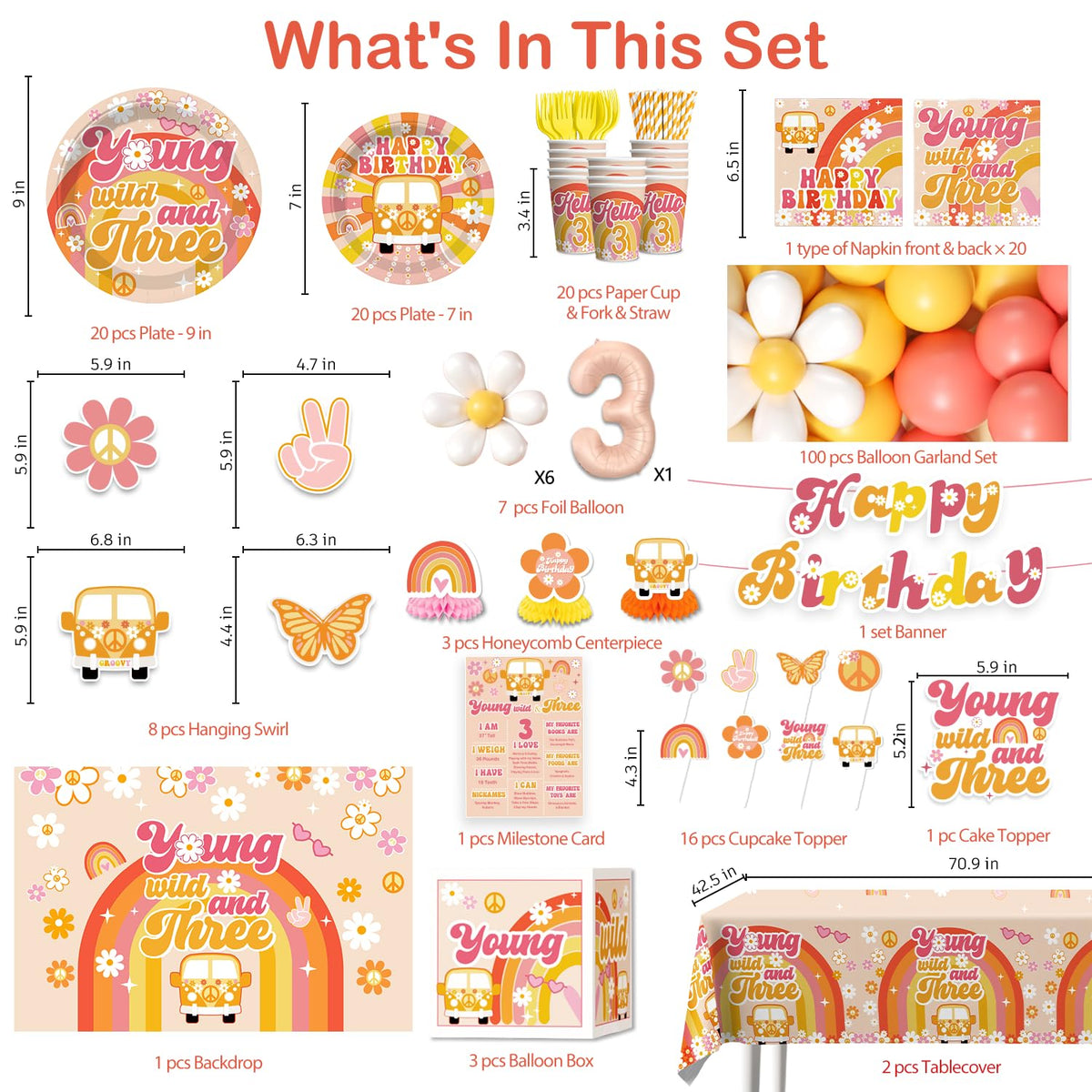 Cocomigo Young Wild and Three backdrop centers the birthday scene