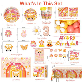 Cocomigo Young Wild and Three backdrop centers the birthday scene