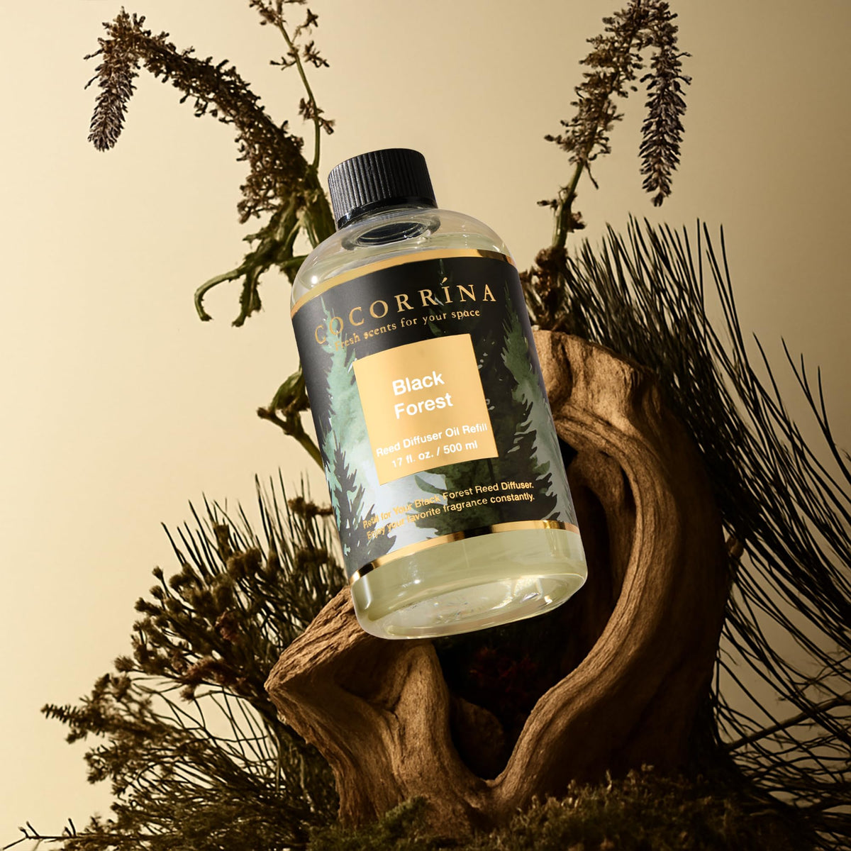 Cocorrína Black Forest eight reed diffusers arranged for even scent dispersion.