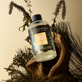 Cocorrína Black Forest eight reed diffusers arranged for even scent dispersion.