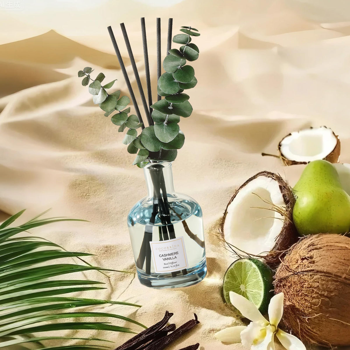 Real eucalyptus sticks with COCORRÍNA Cashmere Vanilla for natural decor and aroma