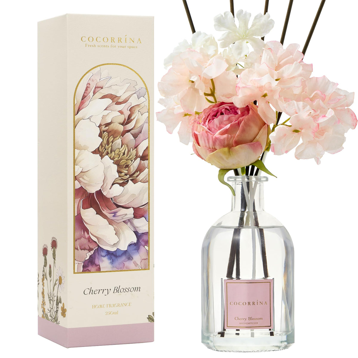 COCORRINA Cherry Blossom reed diffuser bottle with 250ml fragrance for any room