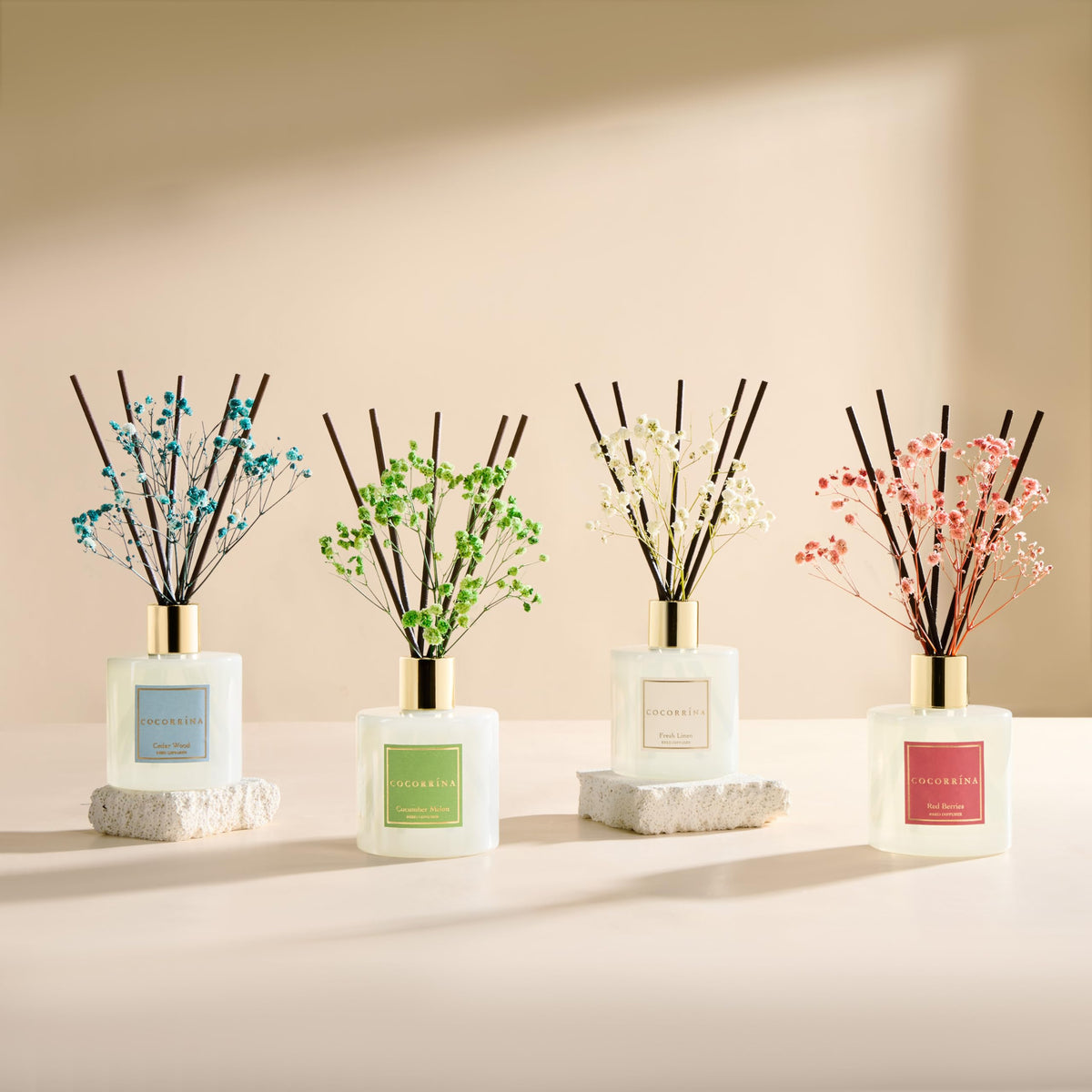 COCORRÍNA diffuser on bedroom shelf creates inviting atmosphere for evenings
