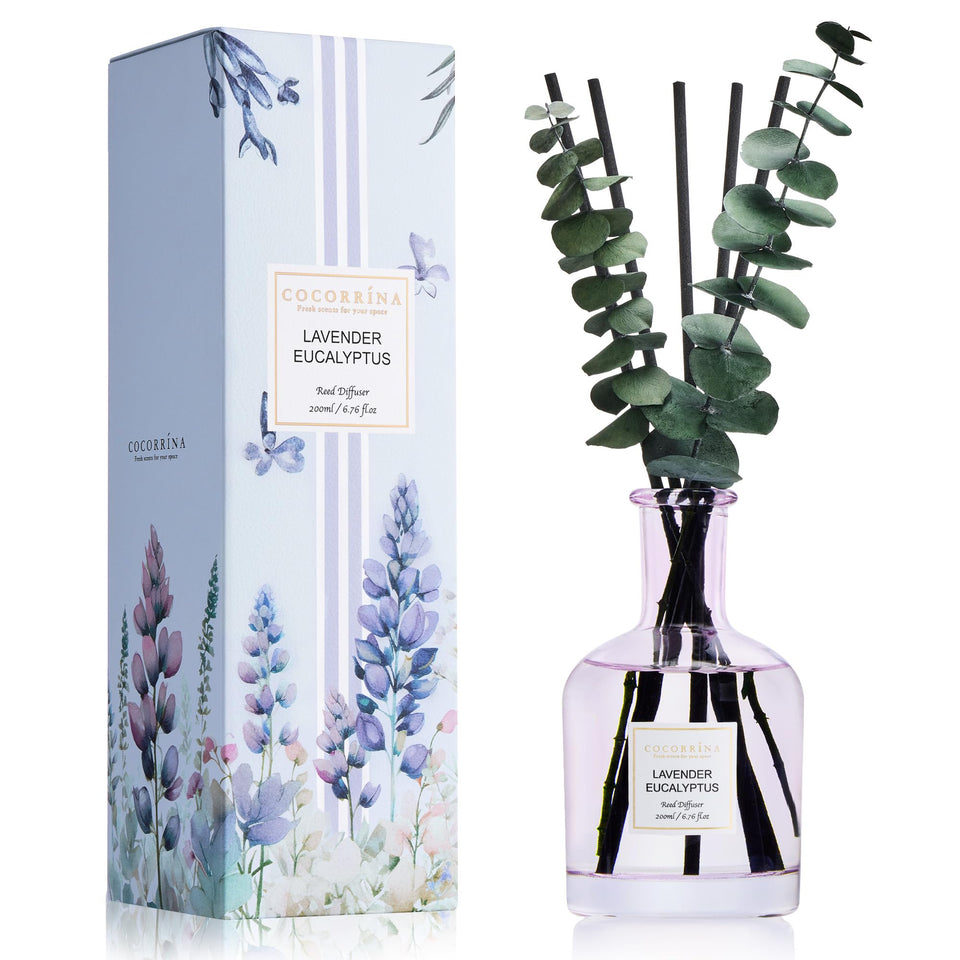 COCORRÍNA lavender eucalyptus diffuser bottle for a calming bedroom atmosphere