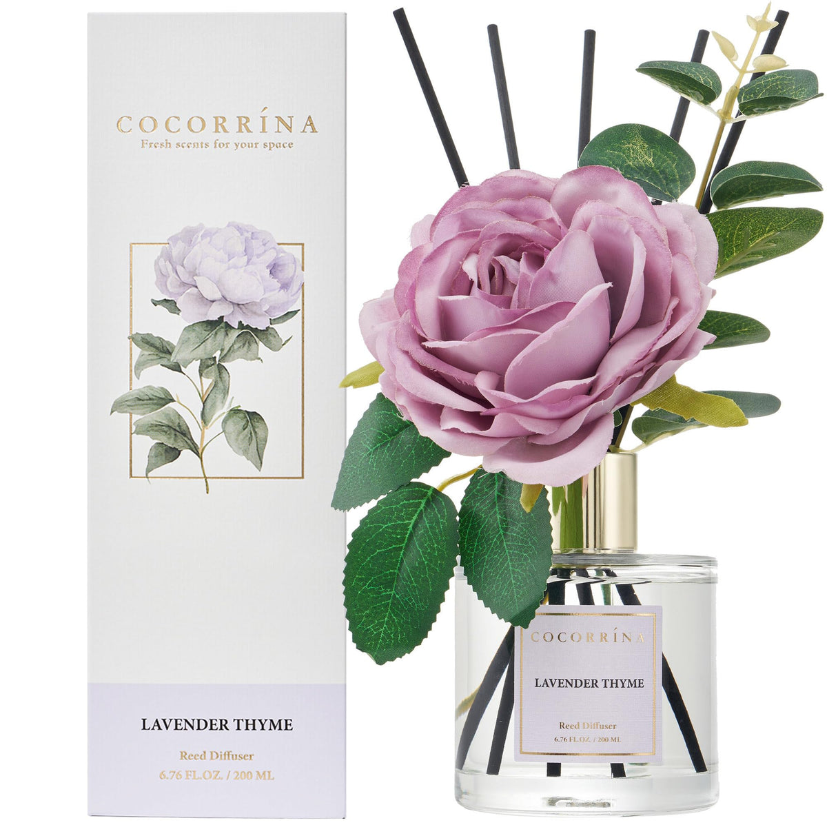 COCORRÍNA Lavender Thyme sticks releasing scent for bathrooms and shelves