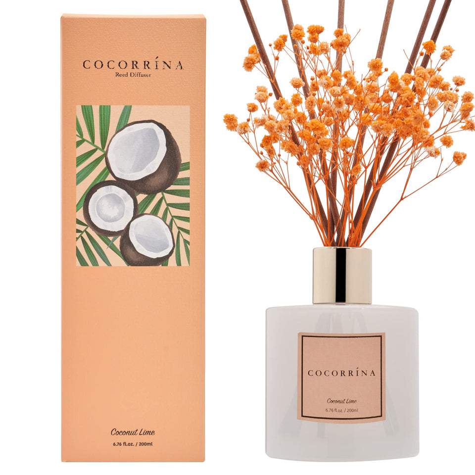 Cocorrína premium reed diffuser bottle with coconut lime aroma for home fragrance
