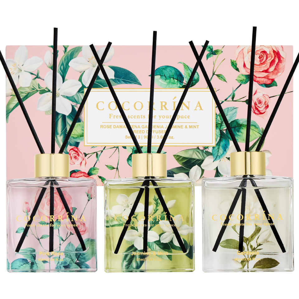 COCORRÍNA reed diffuser 3-pack gift box with Pink Rose scent