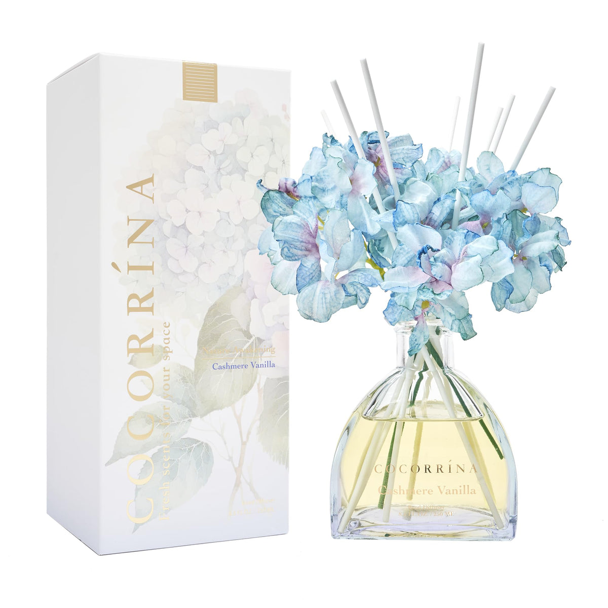 COCORRINA diffuser with eight sticks ready to diffuse fragrance.