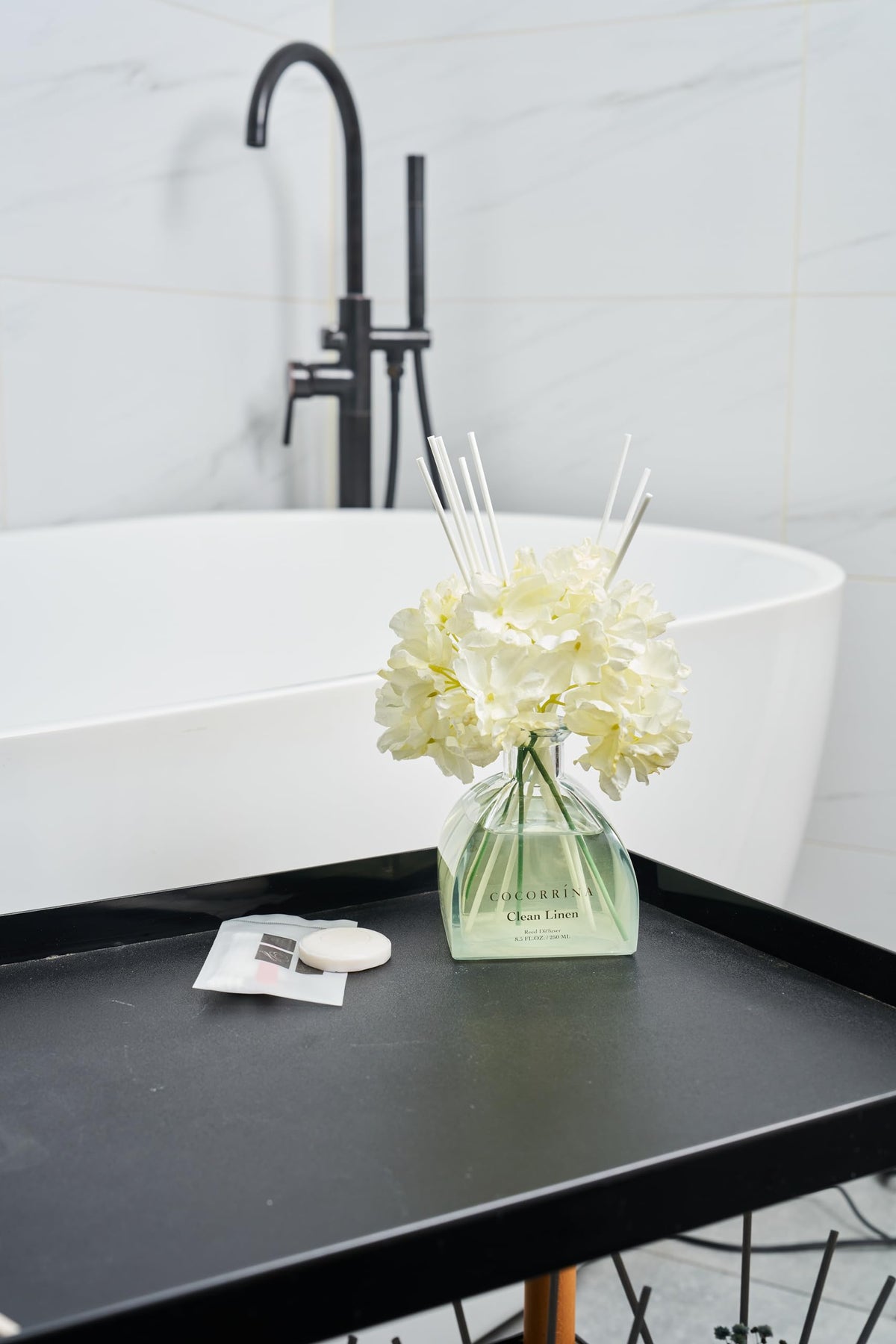 COCORRÍNA bathroom ready diffuser elevates spaces with clean linen scent