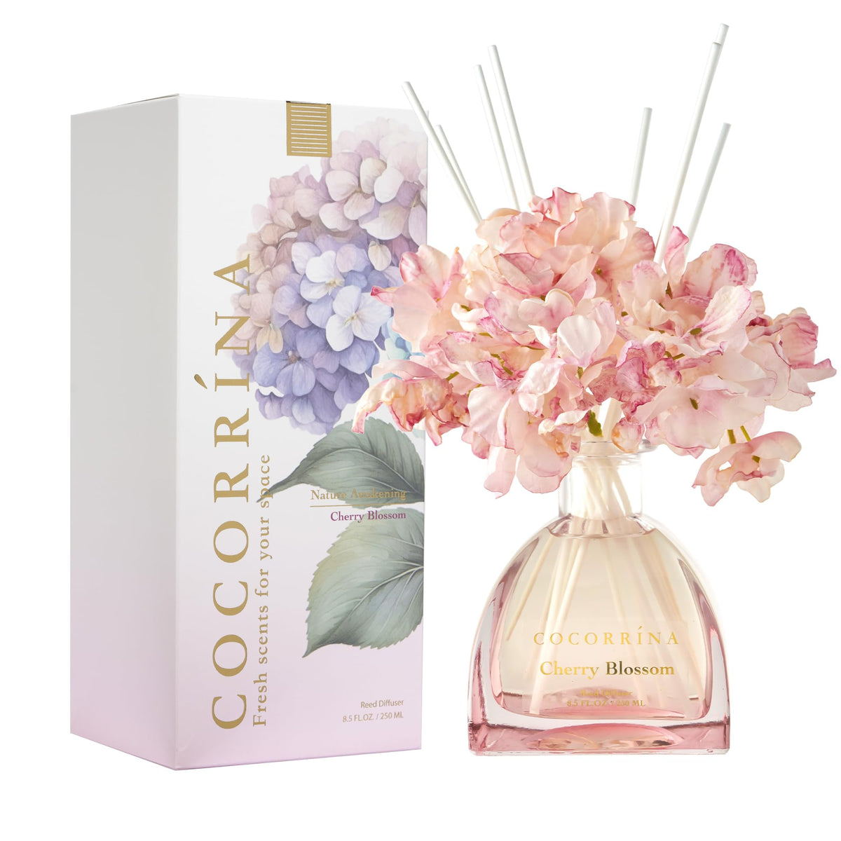 COCORRÍNA Cherry Blossom diffuser sticks ensure even scent diffusion.