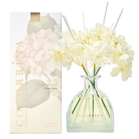 COCORRÍNA reed diffuser bottle shows clean linen scent for a fresh home