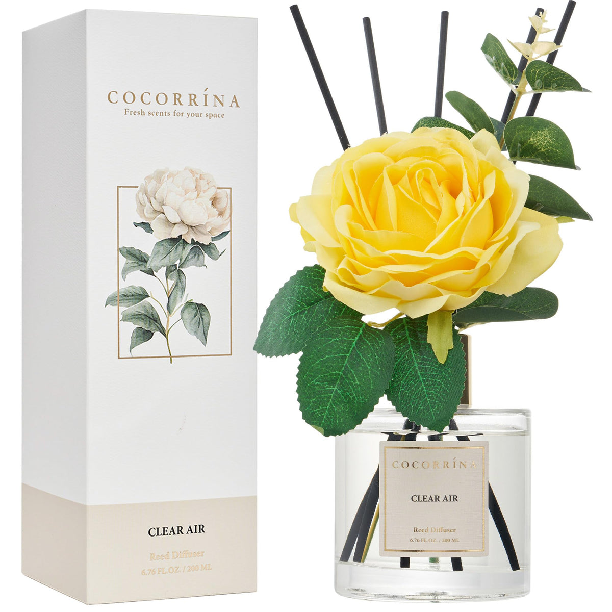 COCORRÍNA reed diffuser flowers inside, decorative botanicals emit a gentle fragrance