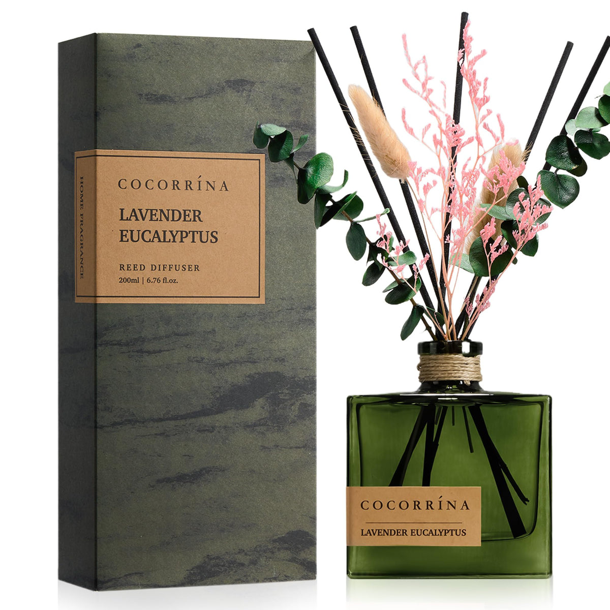 COCORRÍNA reed diffuser lavender-eucalyptus bottle for a refreshing living space