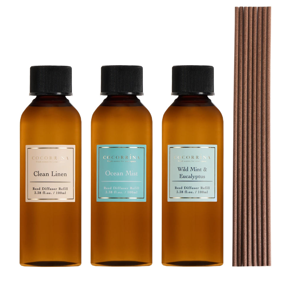 COCORRÍNA reed diffuser refill set with 3 bottles for long-lasting fragrance
