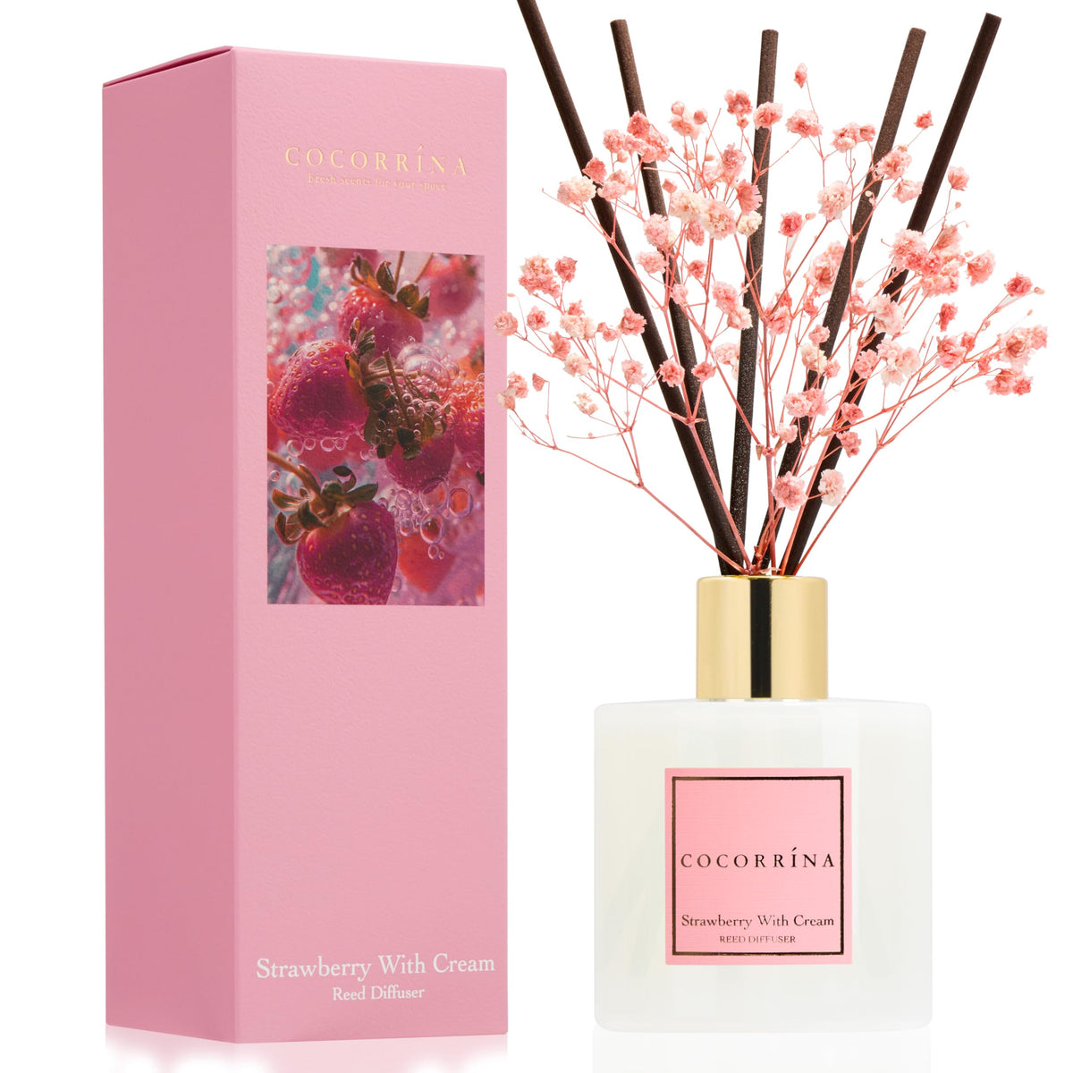 COCORRÍNA strawberry with cream diffuser bottle adds warm fragrance to any room