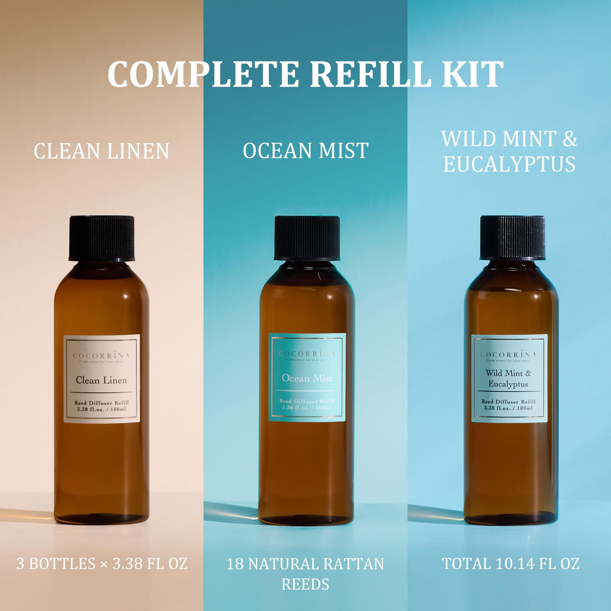 COCORRÍNA three-fragrances-pack featuring Clean Linen for fresh spaces