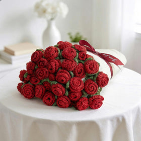 Code Junction crochet flower bouquet throw in red rose design adds warm, decorative centerpiece.