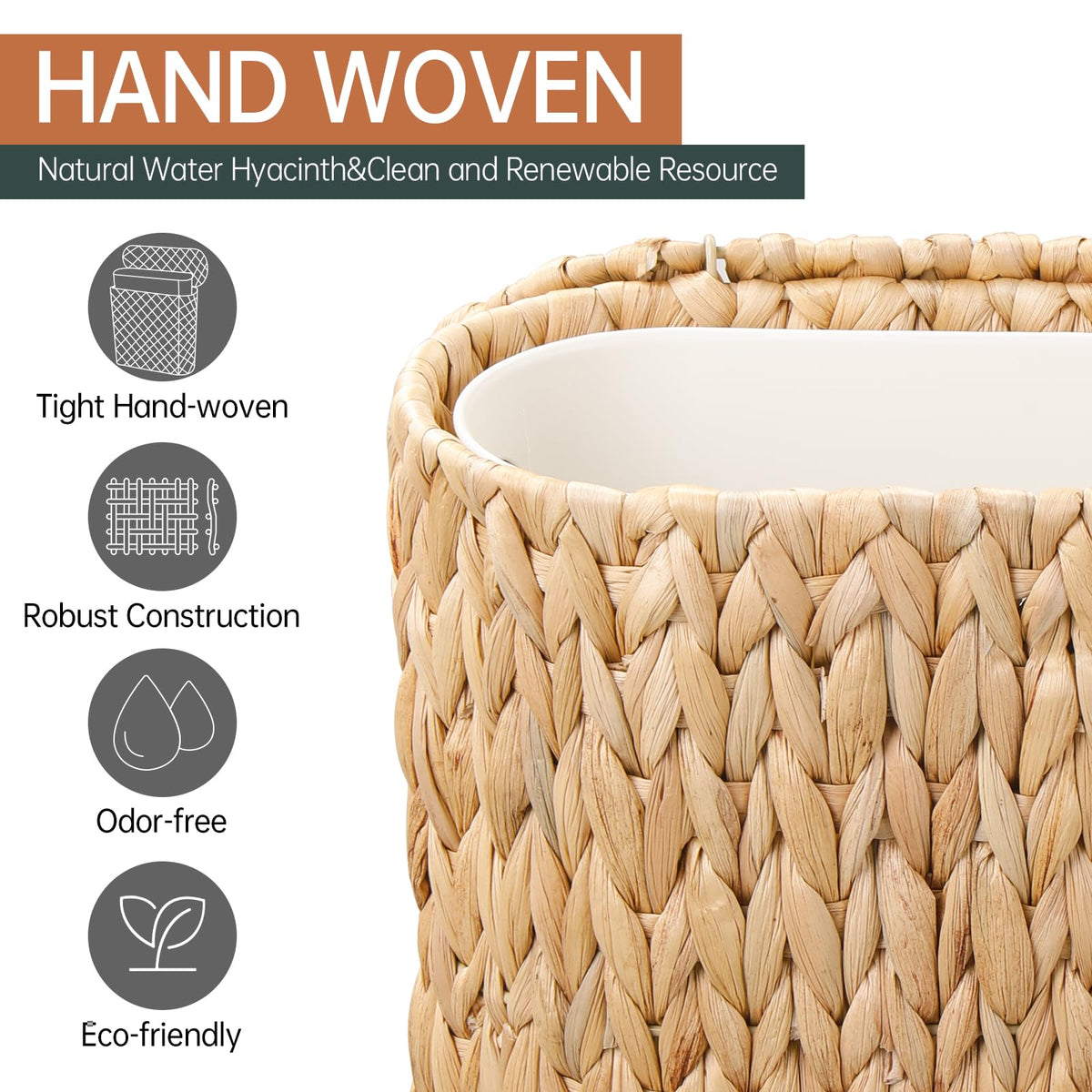 Coeusy coastal boho decor vibe with wicker waste can