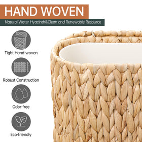 Coeusy coastal boho decor vibe with wicker waste can