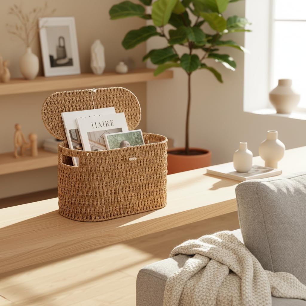 Decorative Coeusy basket adds boho or modern flair to bathrooms and living spaces.