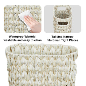 Coeusy wicker trash bin with wide opening for easier waste disposal.