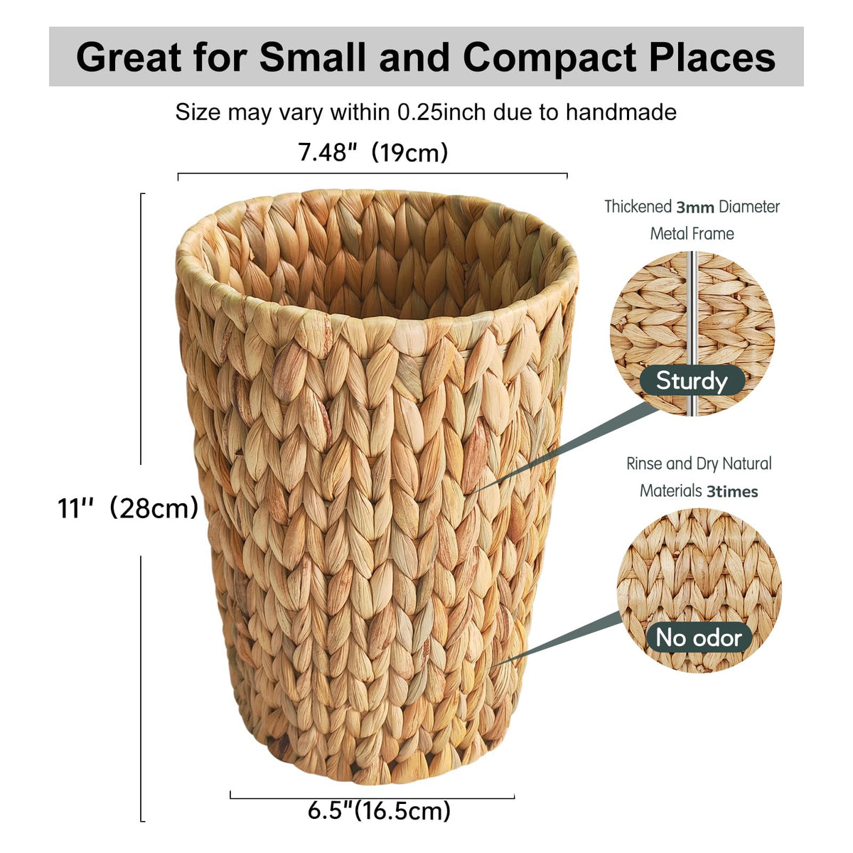 Coeusy handcrafted wicker bin highlights artisan details for a natural, eco-friendly bathroom decor.