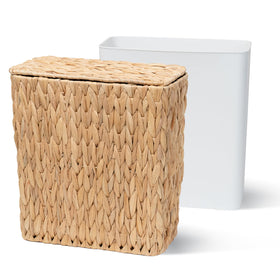 Coeusy versatile wicker bin doubles as storage beyond waste.