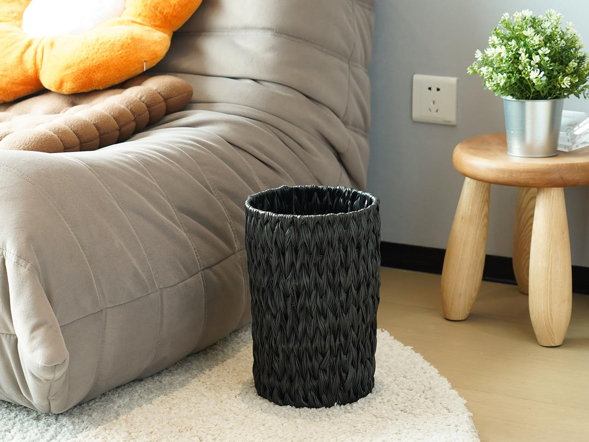 Coeusy handwoven waste basket compact design helps organize small spaces.