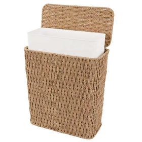 Coeusy rattan trash can with lid keeps odors contained in compact spaces.