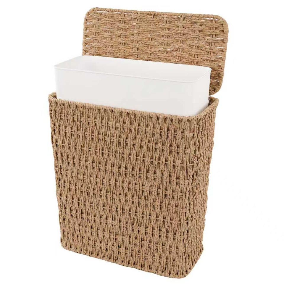 Coeusy rattan trash can with lid keeps odors contained in compact spaces.