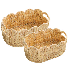 Coeusy scalloped basket large with built-in handles for easy living room storage.