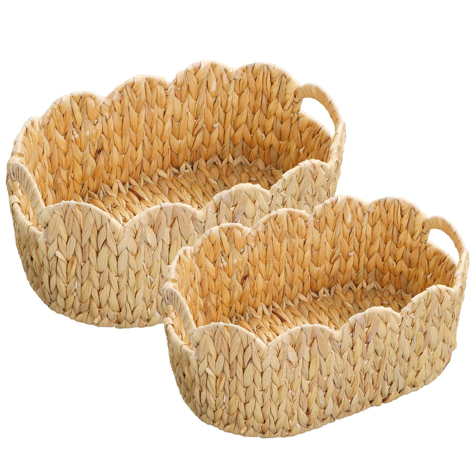 Coeusy scalloped basket large with built-in handles for easy living room storage.