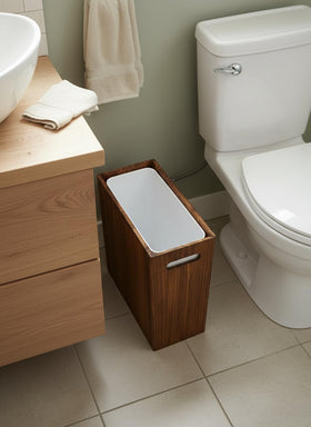 Coeusy slender wooden trash bin ideal beside a toilet or desk.