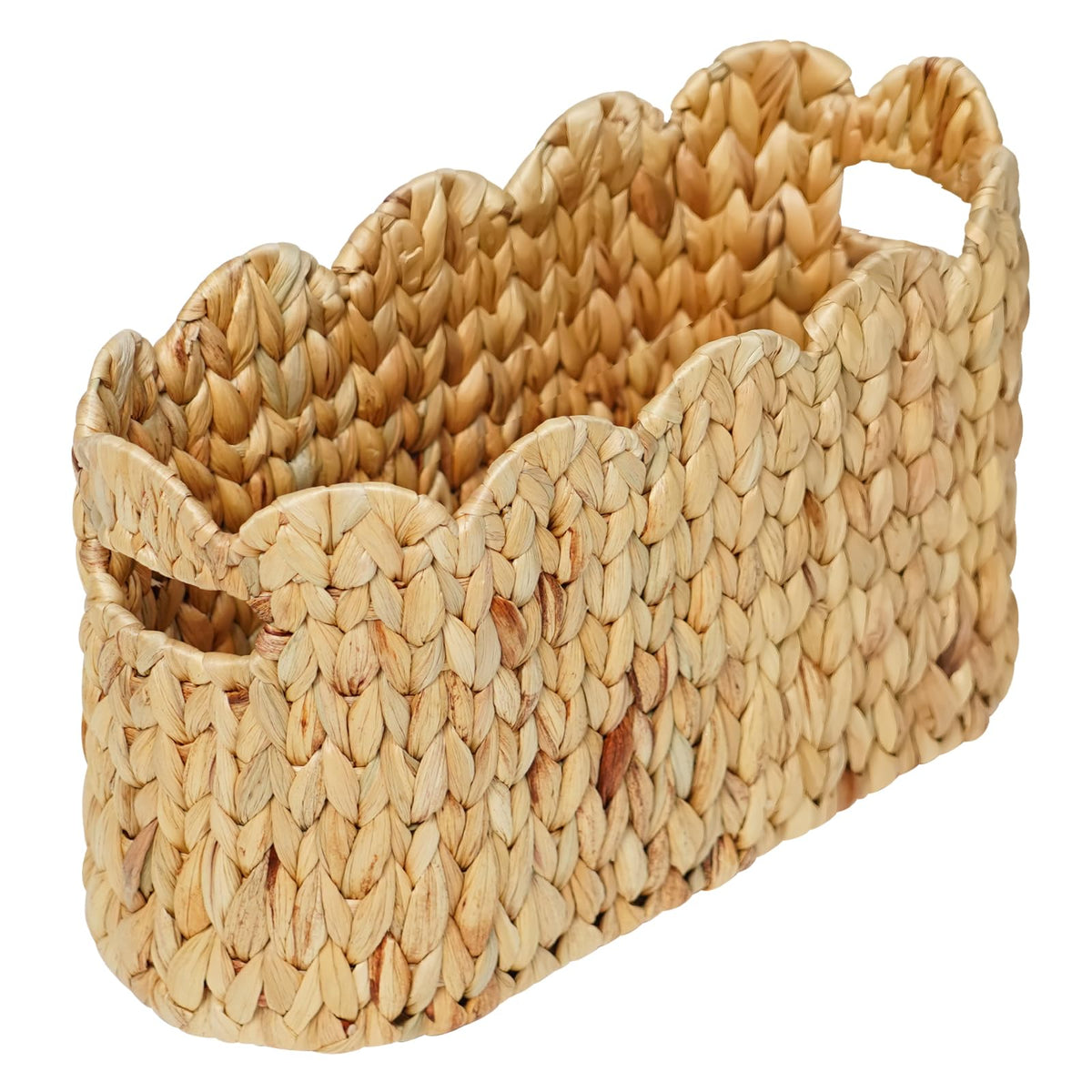 Coeusy toilet paper basket with scalloped edge for organized, accessible rolls.