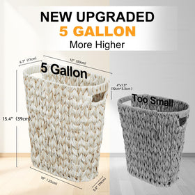 Coeusy waterproof wicker trash bin with cream finish, easy to wipe clean.