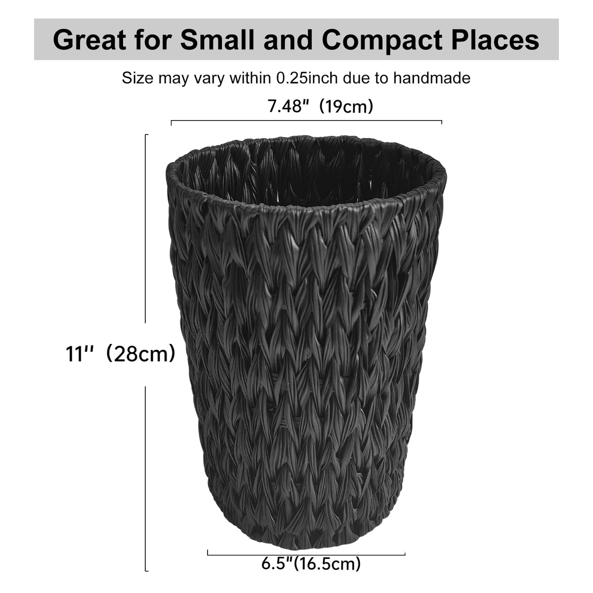 Coeusy waterproof wicker trash can; simple cleaning preserves its look.