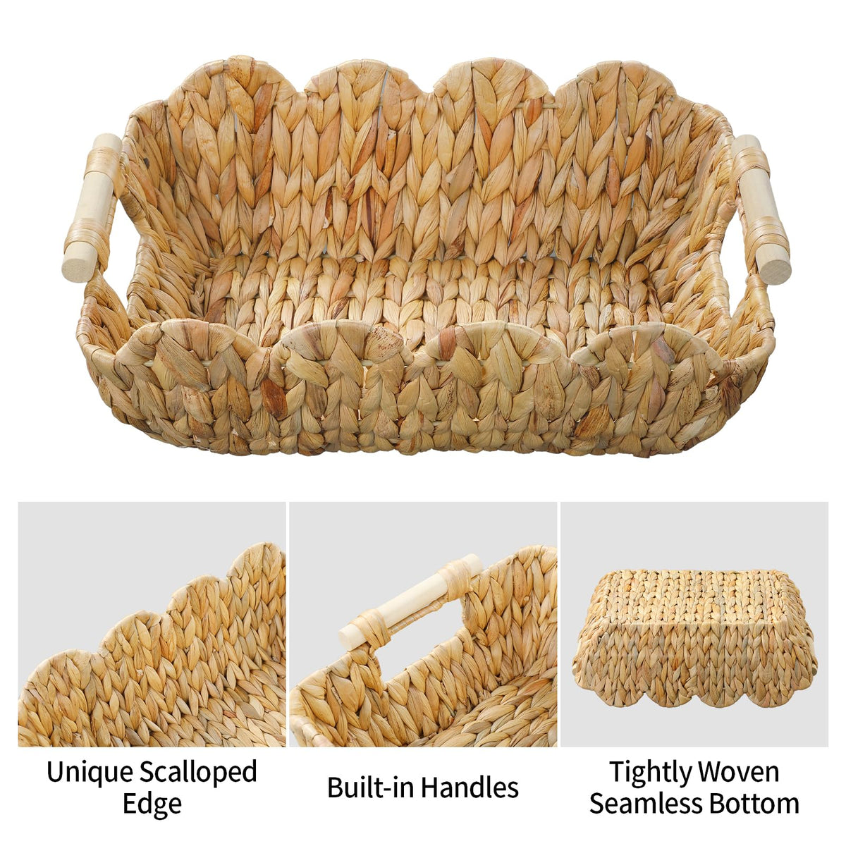 Coeusy durable wicker basket with built-in handles for carrying.