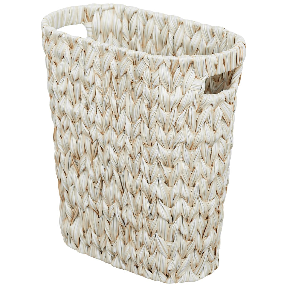 Coeusy wicker trash can in cream for bathroom, large capacity and stylish storage.