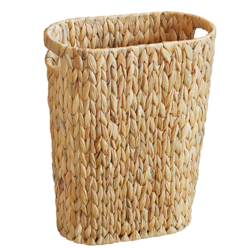 Coeusy wicker trash can in bathroom with ample 20-liter capacity for daily waste.