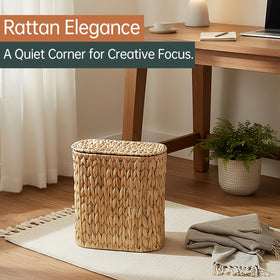 Coeusy wicker trash can for bedroom or home office with lid