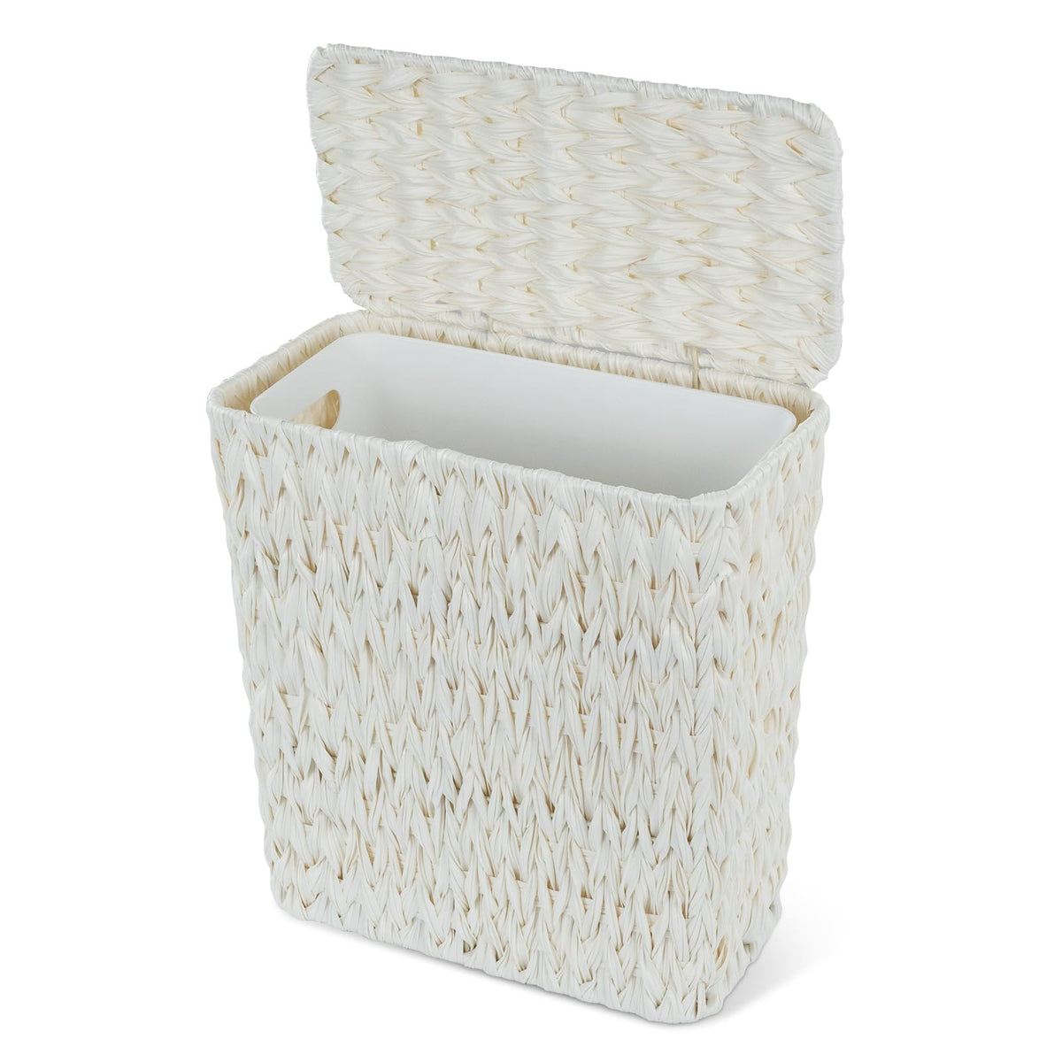 Coeusy wicker trash can with lid: compact front view for small spaces